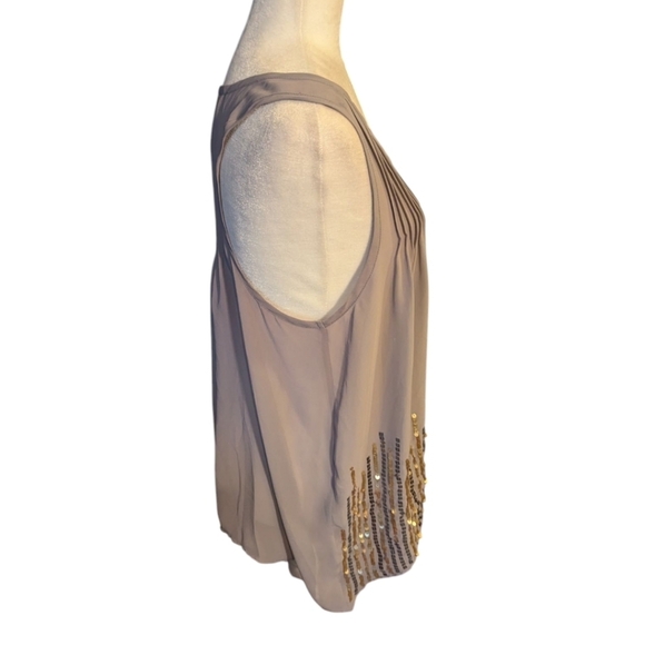Taupe Neutral Sheer Sleeveless Top Gold Sequin Accents Bella Swan Vibes Sz m - Picture 3 of 8